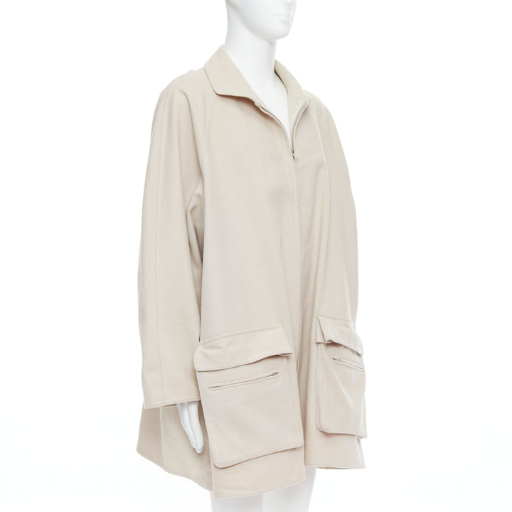 YOHJI YAMAMOTO stone grey wooly pocketed zip up boxy coat M