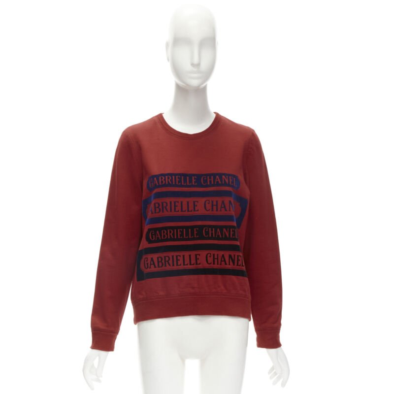 CHANEL 2017 Gabrielle velvet print red cotton fleece sweatshirt pullover FR40 M