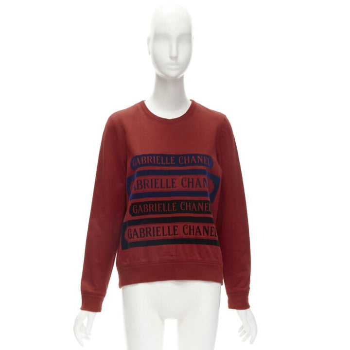 CHANEL 2017 Gabrielle velvet print red cotton fleece sweatshirt pullover FR40 M
