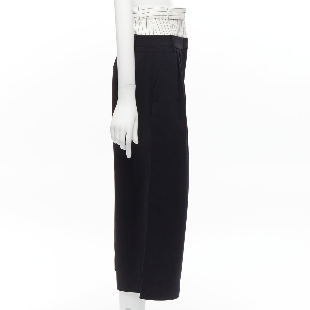 TIBI black white tiered pinstripe double layered waist wide leg pants US0 XS