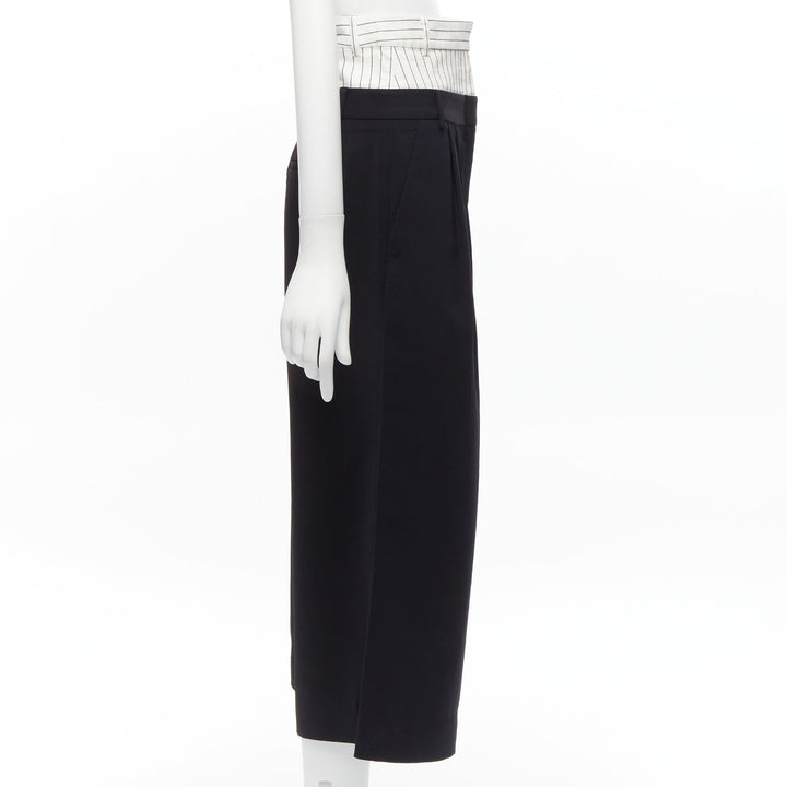 TIBI black white tiered pinstripe double layered waist wide leg pants US0 XS