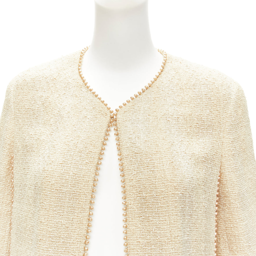 CHANEL Karl Lagerfeld 99P Vintage pearl trim boucle tweed jacket FR40 L