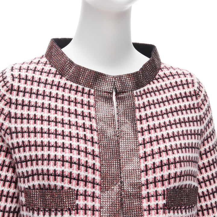 CHANEL pink 100% cashmere tweed crystal trim swing cardigan jacket FR34 XS