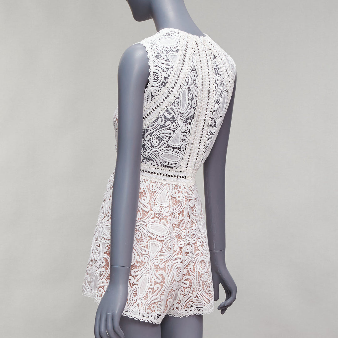 ALEXIS Makenna white paisley lace nude eyelet trim bridal playsuit romper S