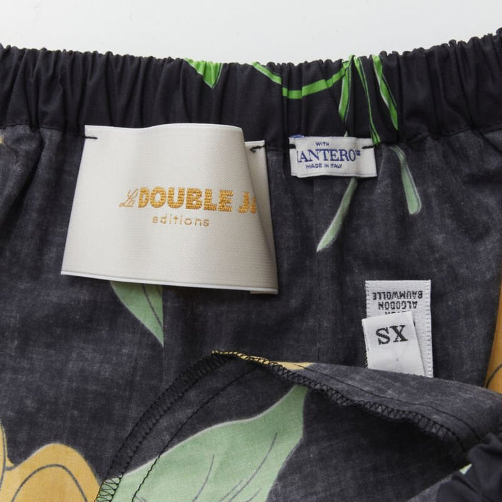 LE DOUBLE J Mantero black green yellow leaf print cotton flared cuff romper XS