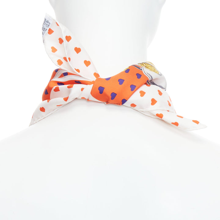 HERMES 2017 Bride de Gala 90 orange white heart barrcco small scarf