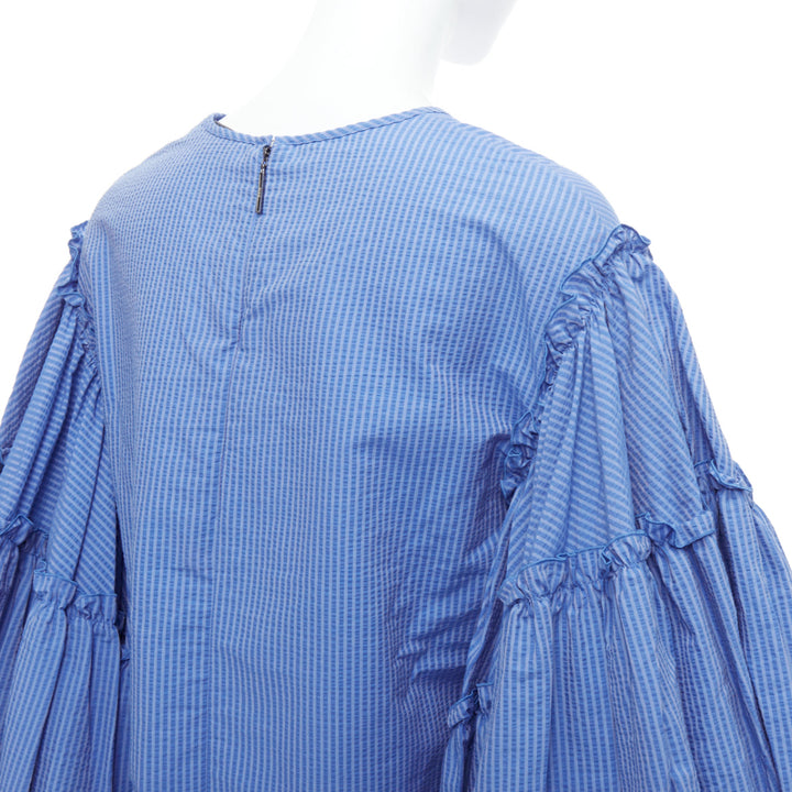 MSGM blue cotton blend striped flared sleeve crew neck crop top IT38 XS