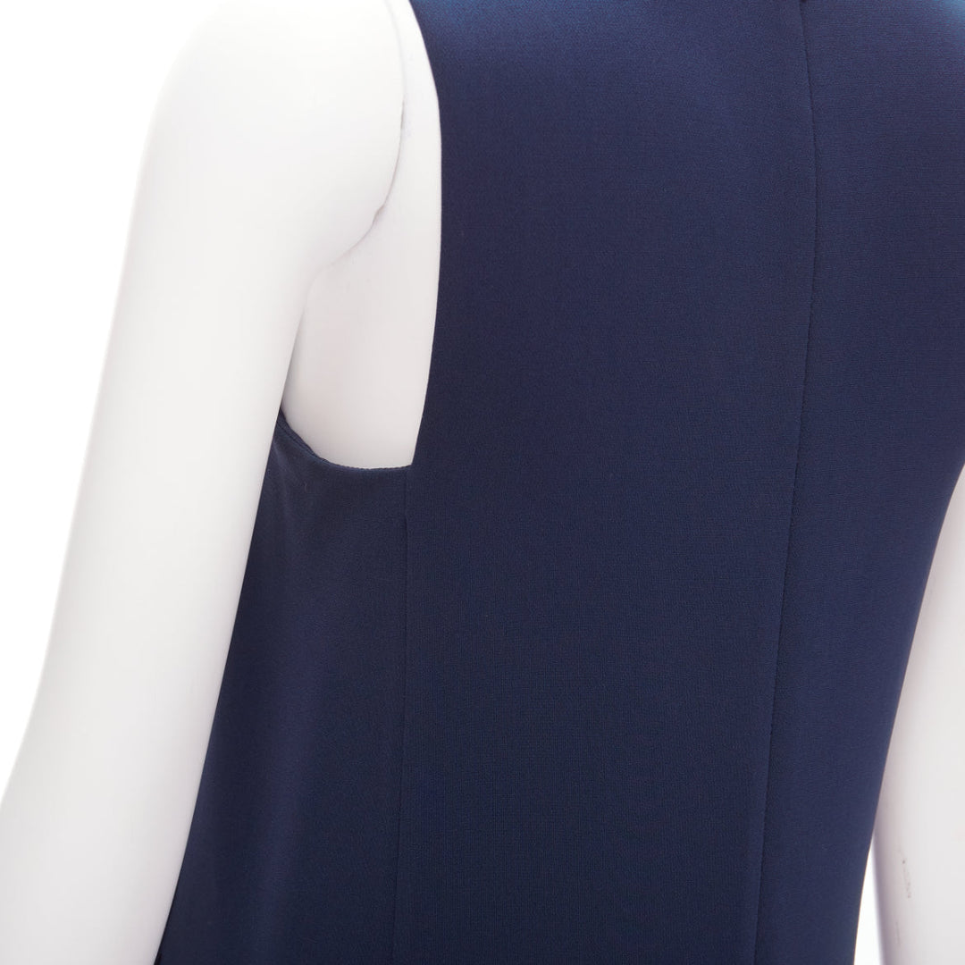 THEORY navy minimal classic round neck midi shift dress US0 XS