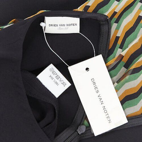 DRIES VAN NOTEN 2017 silk black orange geometric camisole layered top FR38 S