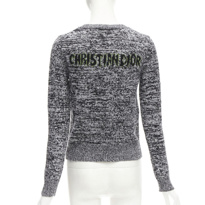 CHRISTIAN DIOR 100% cashmere melange grey dragon illustration sweater FR34 XS