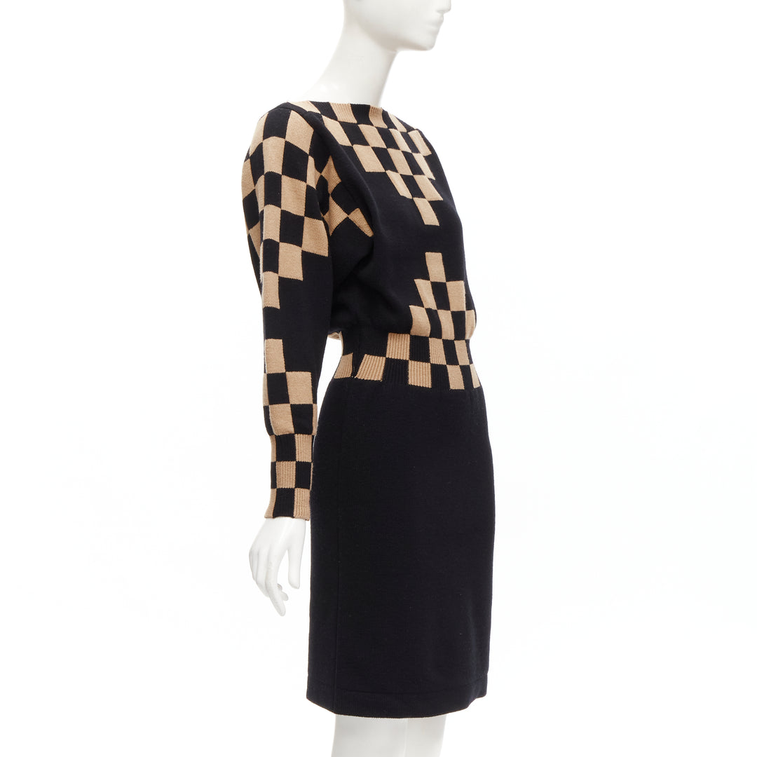 LOUIS VUITTON LV Damier wool cashmere pixel illusion knit dress S