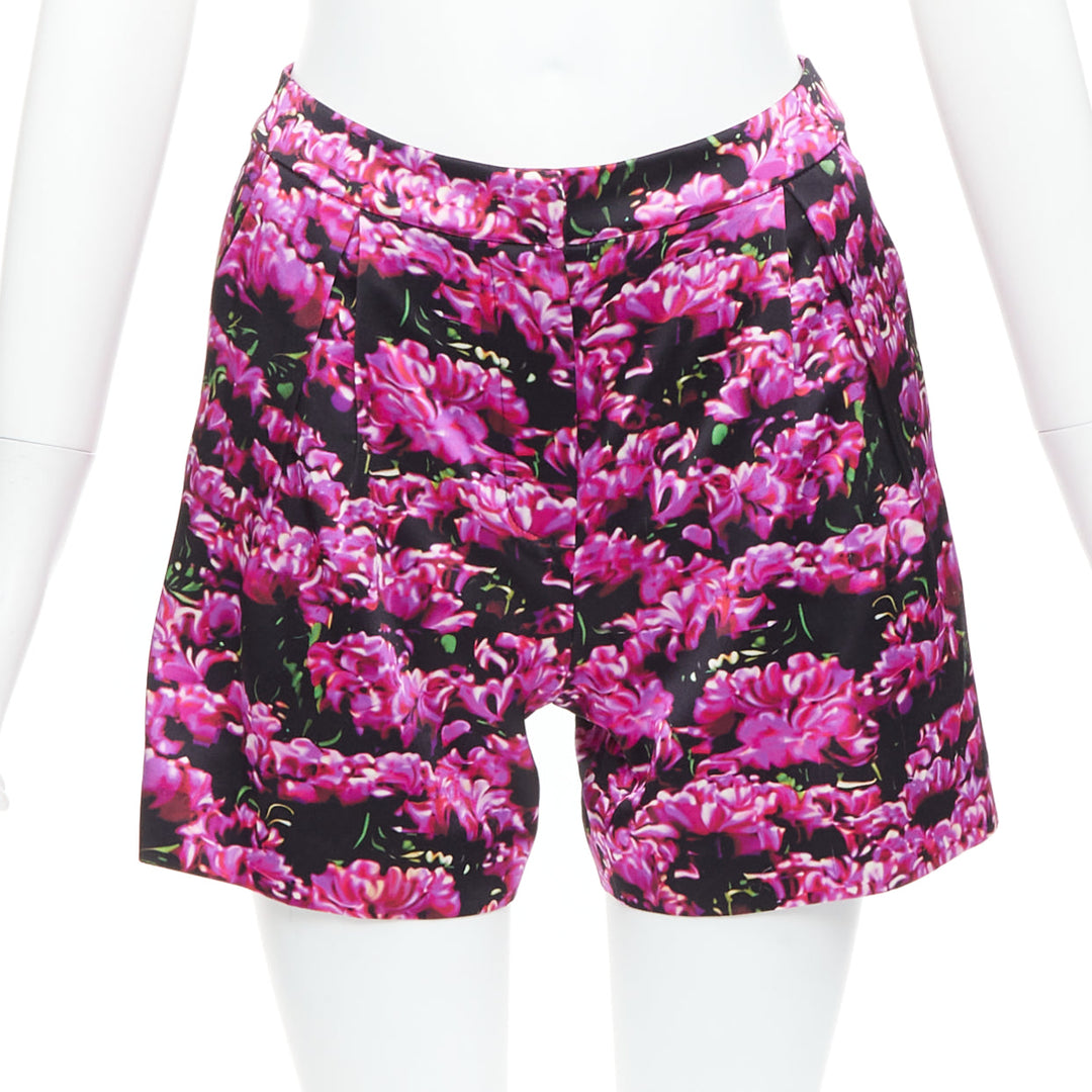 MARY KATRANTZOU 100% silk photographic floral print high waisted shorts UK6 XS