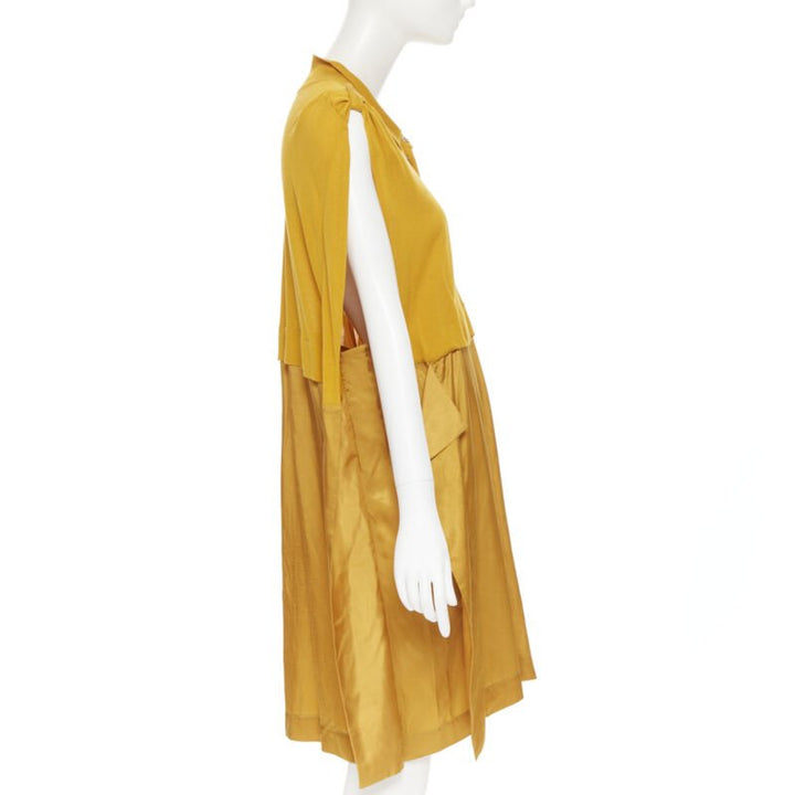 TOGA ARCHIVES mustard yellow knit polo draped skirt boxy casual dress JP1 M