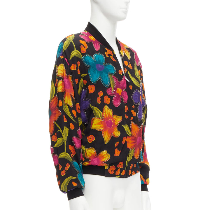 SAINT LAURENT 2021 Teddy floral crepe embellished bomber jacket FR44 XS