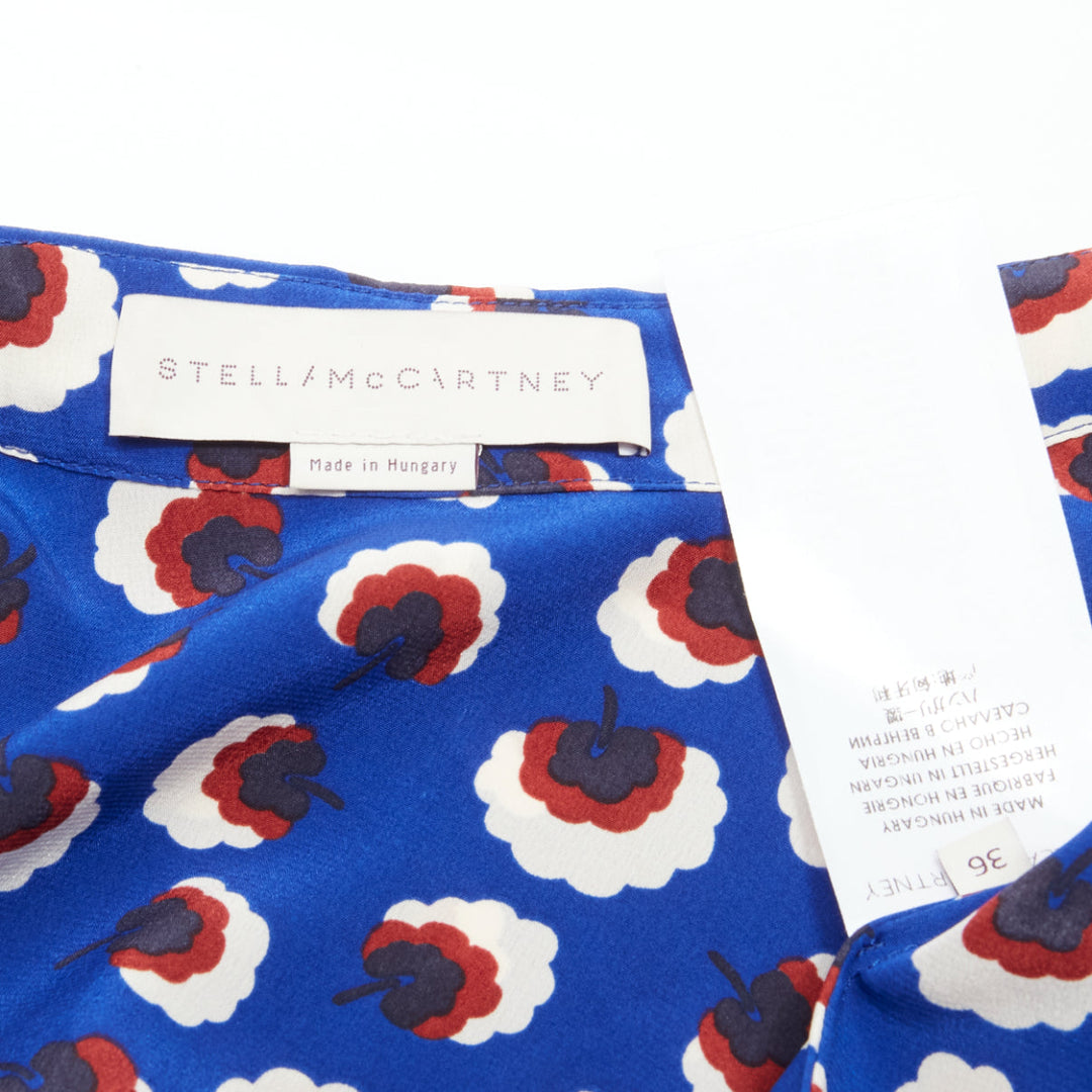 STELLA MCCARTNEY 2014 % silk blue red white floral bishop sleeve shirt IT36 XS