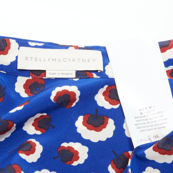 STELLA MCCARTNEY 2014 % silk blue red white floral bishop sleeve shirt IT36 XS