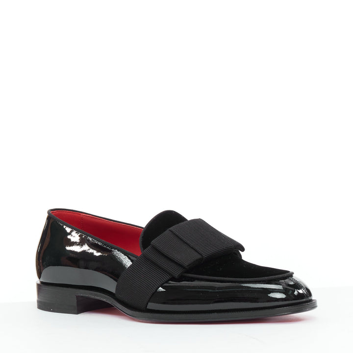 CHRISTIAN LOUBOUTIN patent black bow tie dress loafer shoes EU39.5