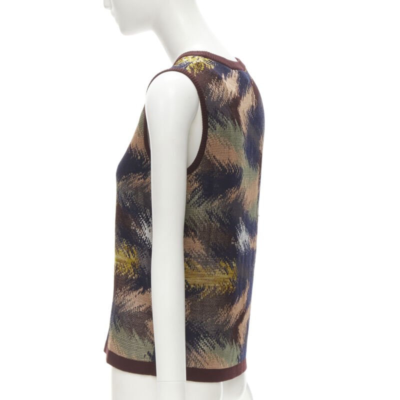 MISSONI burgundy crochet intarsia knit grandma vest IT44 M