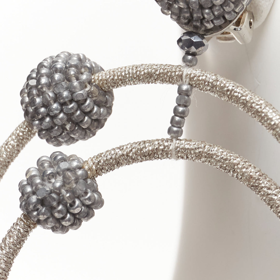 OSCAR DE LA RENTA silver beaded dual orbital hoop clip on earrings Pair