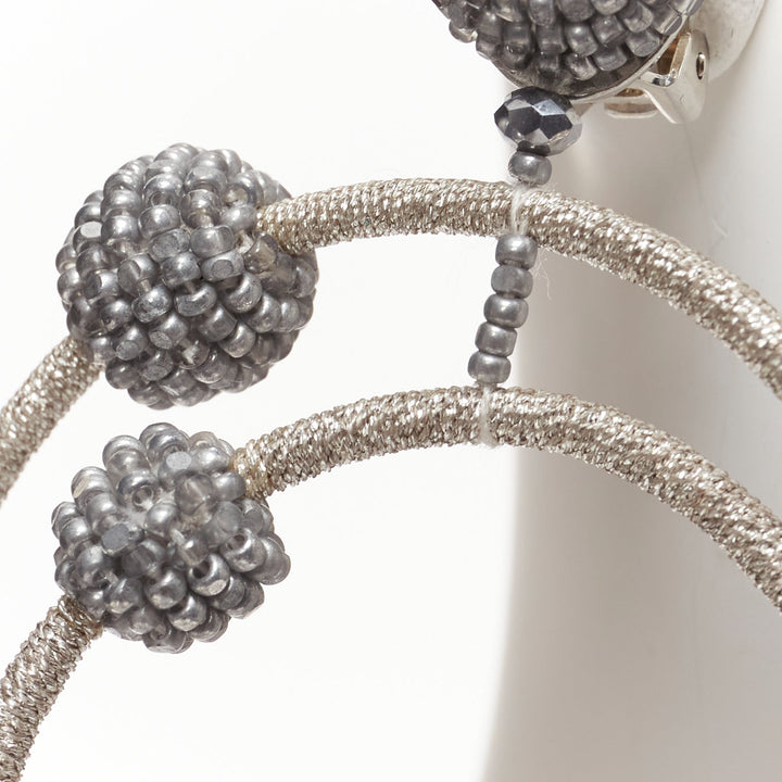 OSCAR DE LA RENTA silver beaded dual orbital hoop clip on earrings Pair