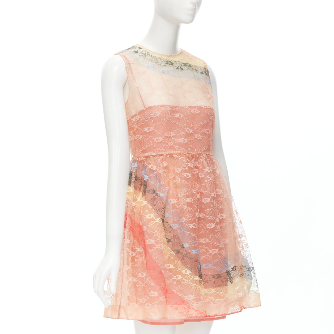 RED VALENTINO peach rainbow lace sleeveless fit flared cocktail dress IT40 S