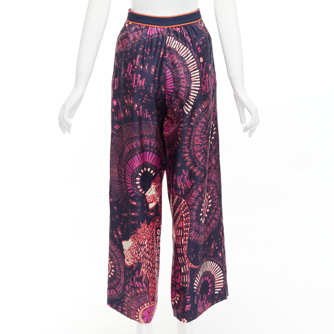CHRISTIAN DIOR pink navy kaleidoscope animal print cotton wide pants FR36 S