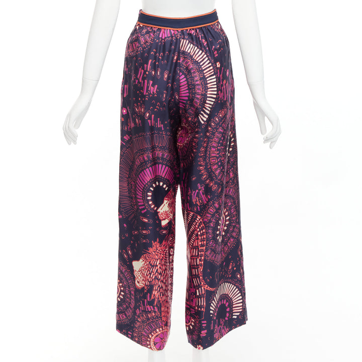 CHRISTIAN DIOR pink navy kaleidoscope animal print cotton wide pants FR36 S