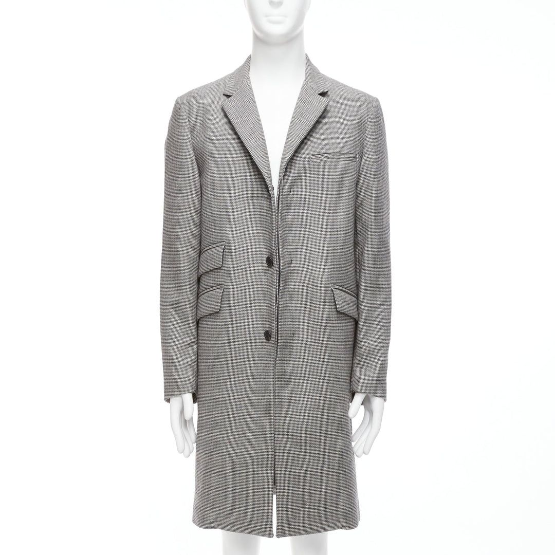 MARNI grey houndstooth wool blend invisible placket longline coat IT48 M