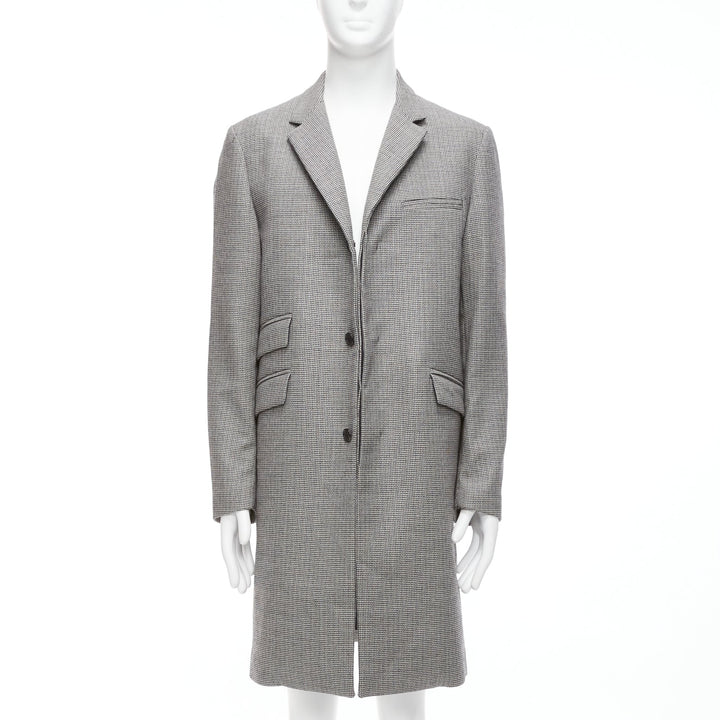 MARNI grey houndstooth wool blend invisible placket longline coat IT48 M