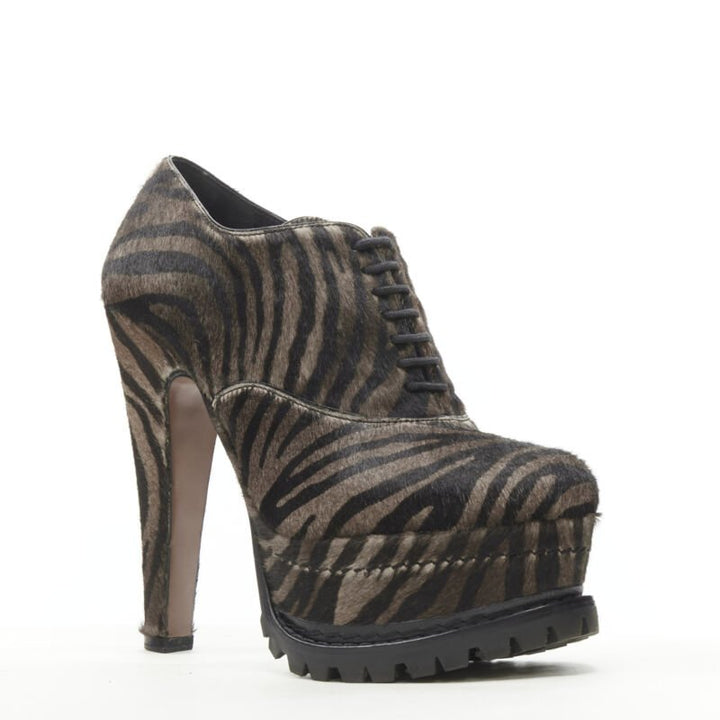 ALAIA brown black zebra stripe fur leather truck sole ankle bootie EU36.5