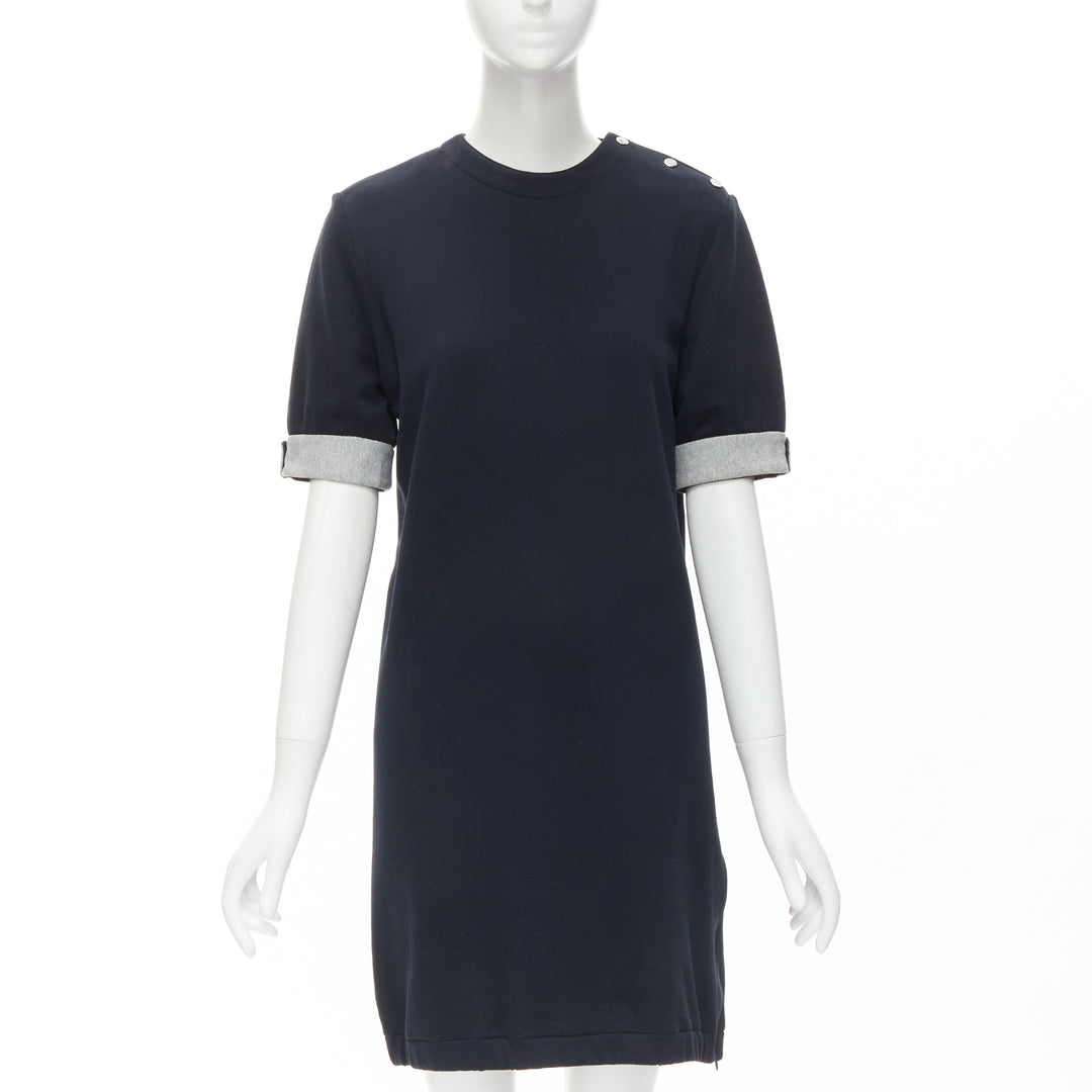 MARNI black cotton grey cuff silver snap button detail casual dress UK12 M
