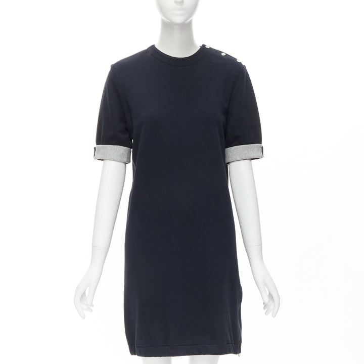 MARNI black cotton grey cuff silver snap button detail casual dress UK12 M