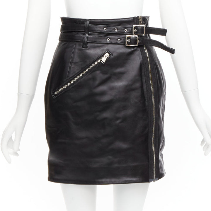 UNDERCOVER black sheep leather silver zip motorcycle biker skirt JP2 M