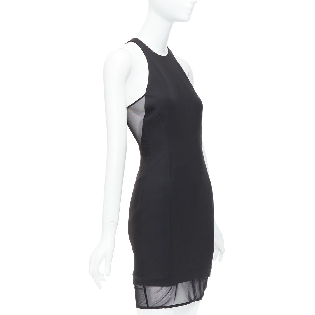 ELIZABETH AND JAMES Parker black sheer hem racer top mini dress US2 S