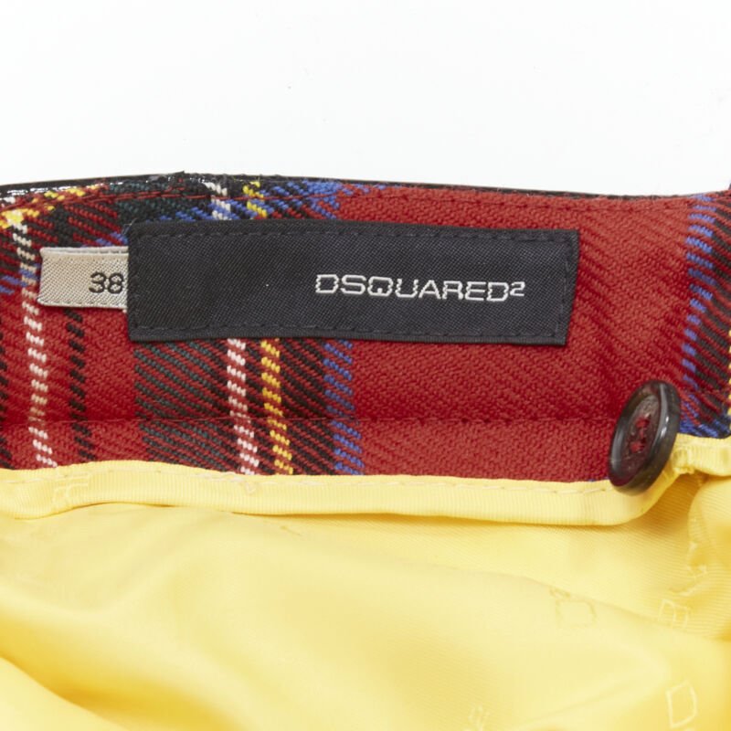 DSQUARED2 red punk plaid patent trim cropped pants IT40 S