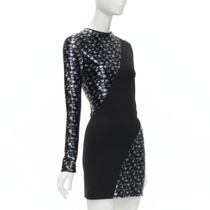 DAVID KOMA black butterfly floral print twist seam mini dress UK6 XS