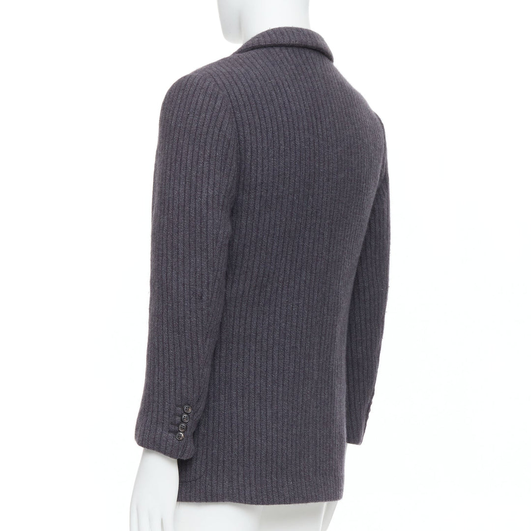 HERMES Angora wool cashgora grey verticle stripe knit blazer FR48 M
