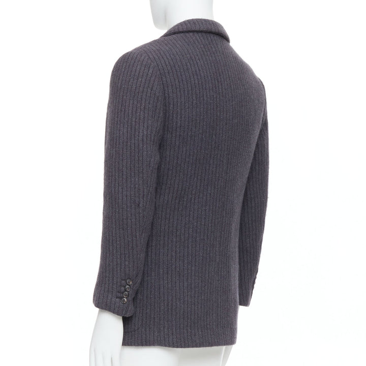 HERMES Angora wool cashgora grey verticle stripe knit blazer FR48 M