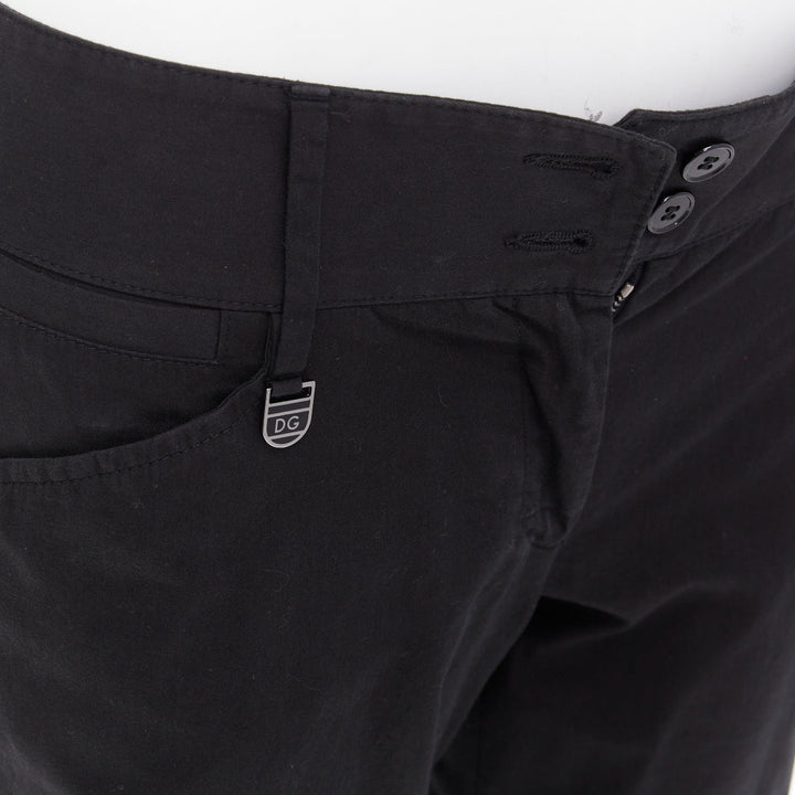 DOLCE GABBANA black cotton silk DG charm cuffed bermuda shorts IT38 XS