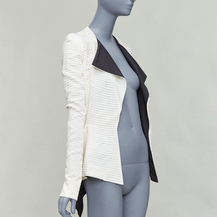 rare GARETH PUGH 2009 Runway cream black plisse silk draped biker IT38 XS