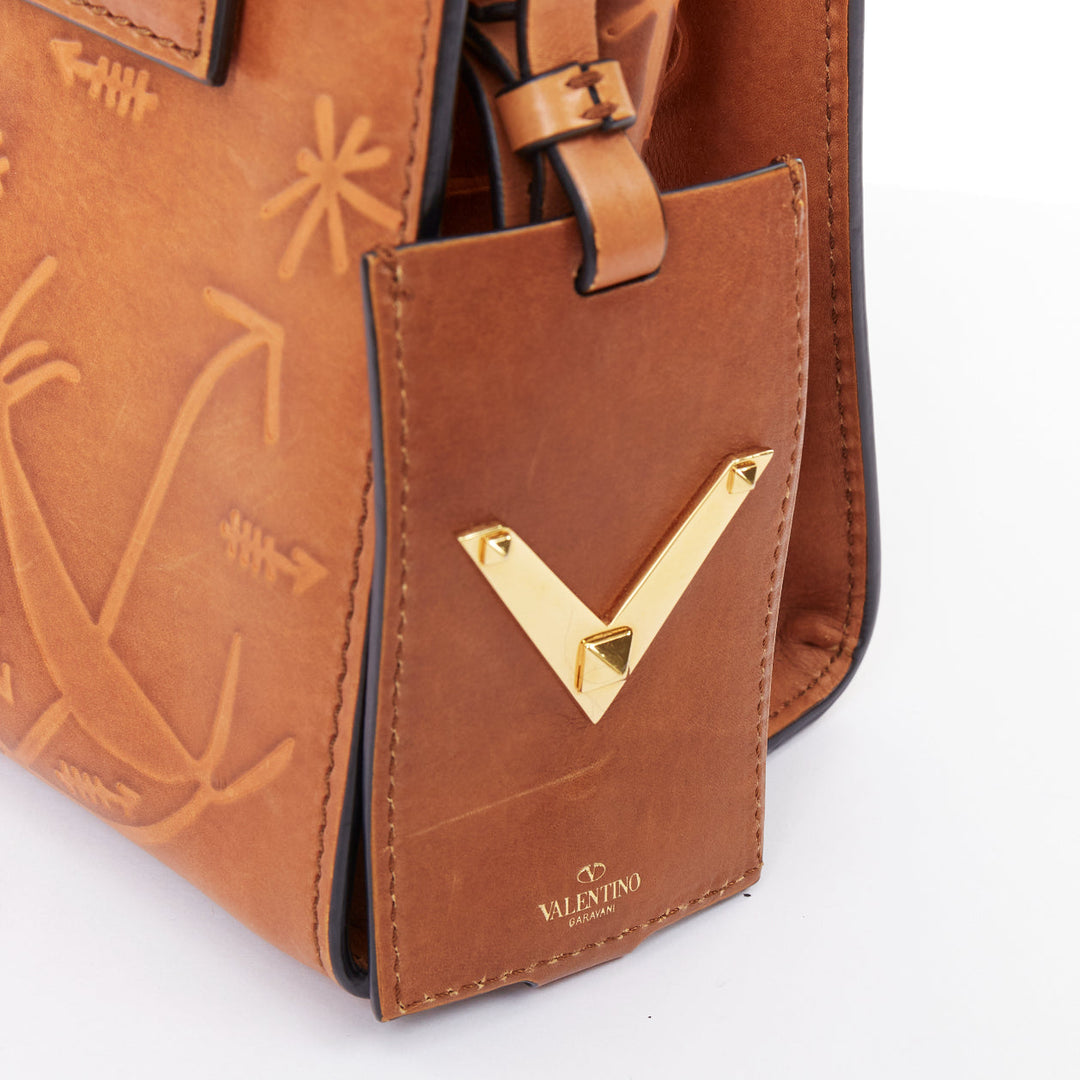 VALENTINO 2017 Santeria My Rockstud brown embossed top handle satchel bag
