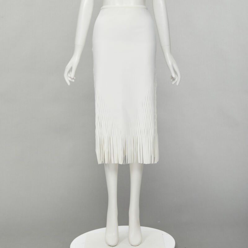 DION LEE white honeycomb cut out fringe hem midi skirt AUS 6 US2 XS