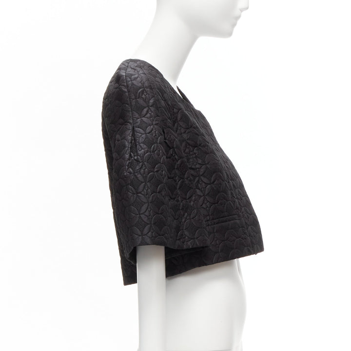 CHLOE black floral jacquard bell sleeve round neck cropped jacket FR34 XS