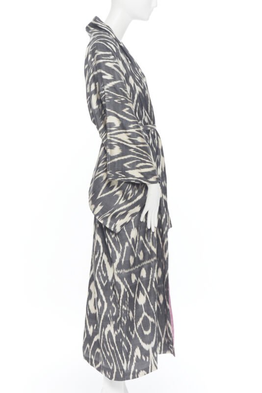 OSCAR DE LA RENTA SS19 Runway brown black leopard pink silk lined kimono L
