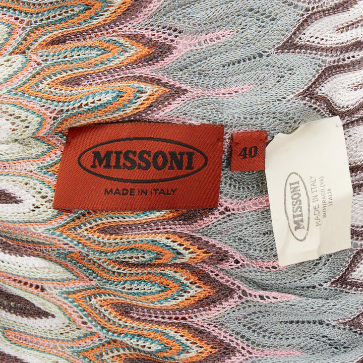 MISSONI multicolor wavey pattern fabric knitted brown leather wrap belt IT40 S