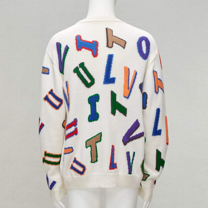 LOUIS VUITTON Virgil Abloh NBA 2021 white logo letters wool sweater XL