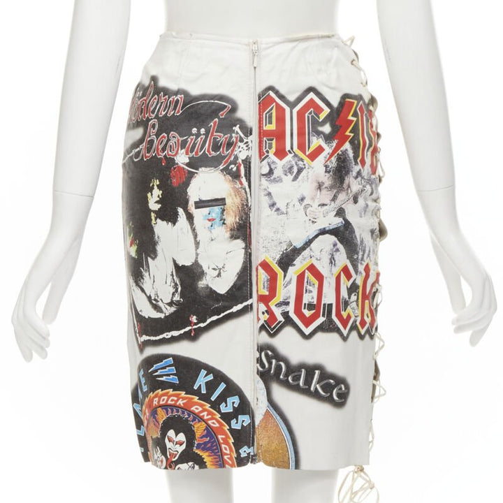 rare D&G DOLCE GABBANA 2001 Acid Rock rock lace up leather skirt IT38 XS