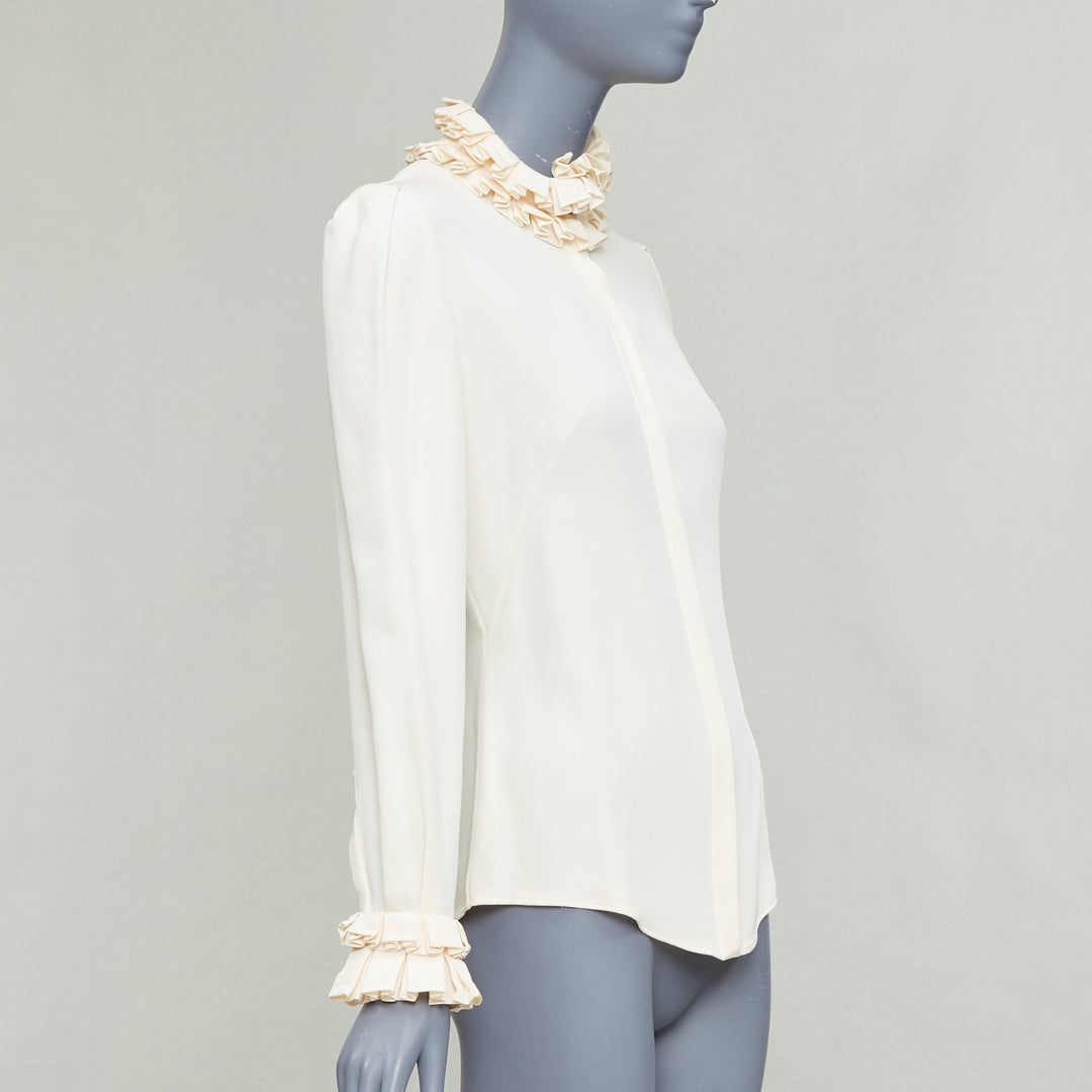 ALEXANDER MCQUEEN 100% silk cream Victorian ruffle collar darted blouse IT38 XS