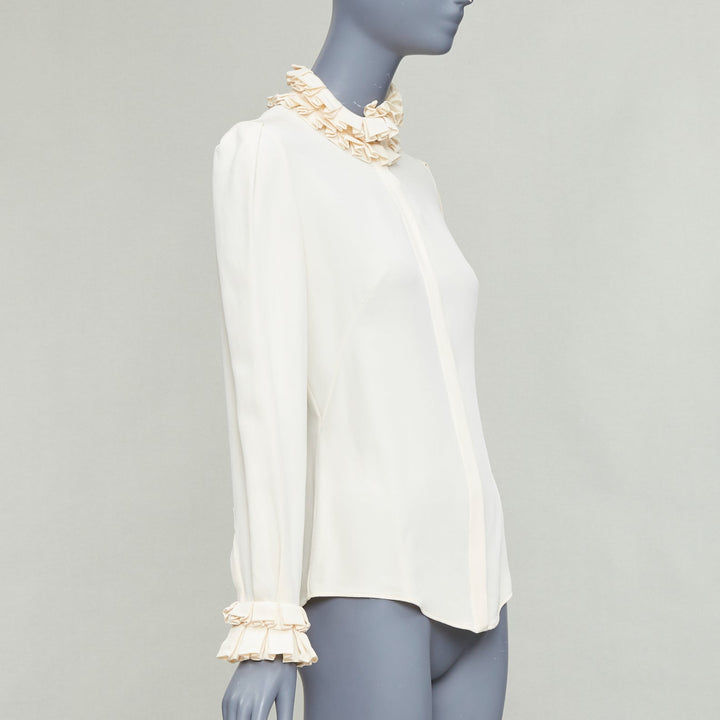 ALEXANDER MCQUEEN 100% silk cream Victorian ruffle collar darted blouse IT38 XS