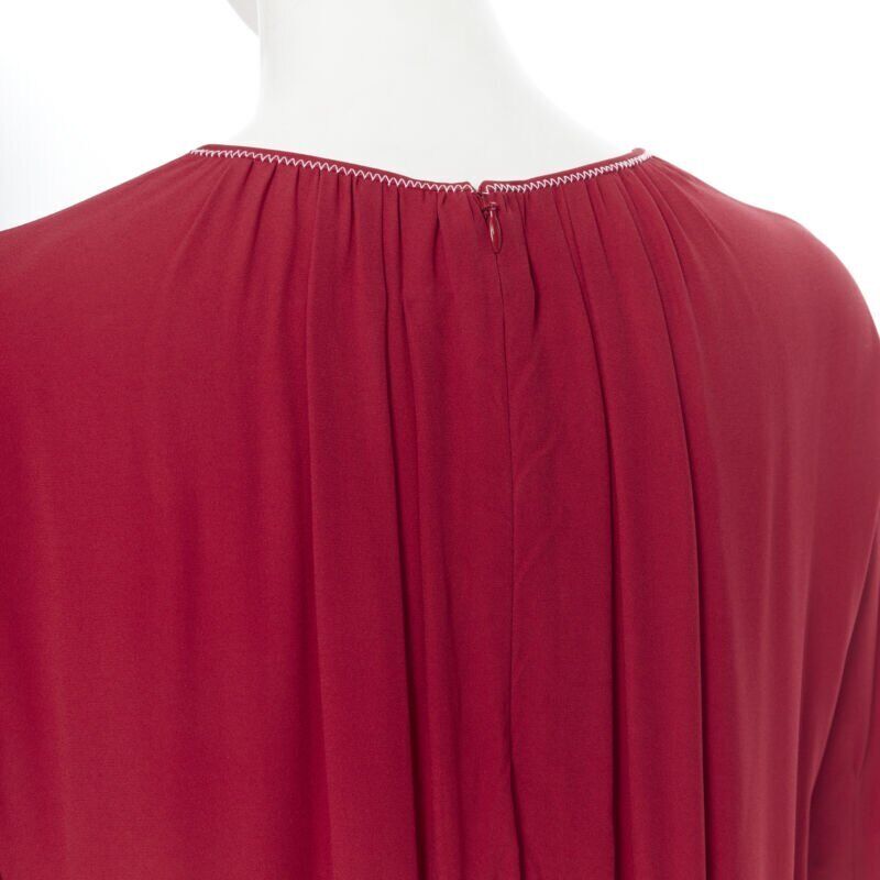 MARNI 2019 red viscose crepe white overstitched pleated casual dress IT38